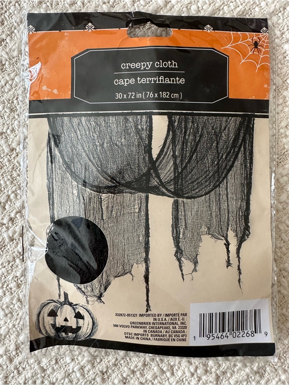 Creepy Cloth Halloween Cape Terrifiante Gauze Drape - Black